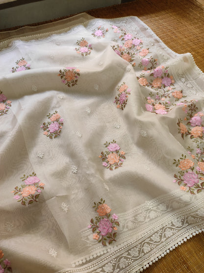 Meenadari Organza Silk Saree Embroidery Sari