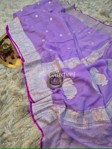 Lavender Banarsi saree chiffon saree Khaddi gorgette chiffon sari blouse