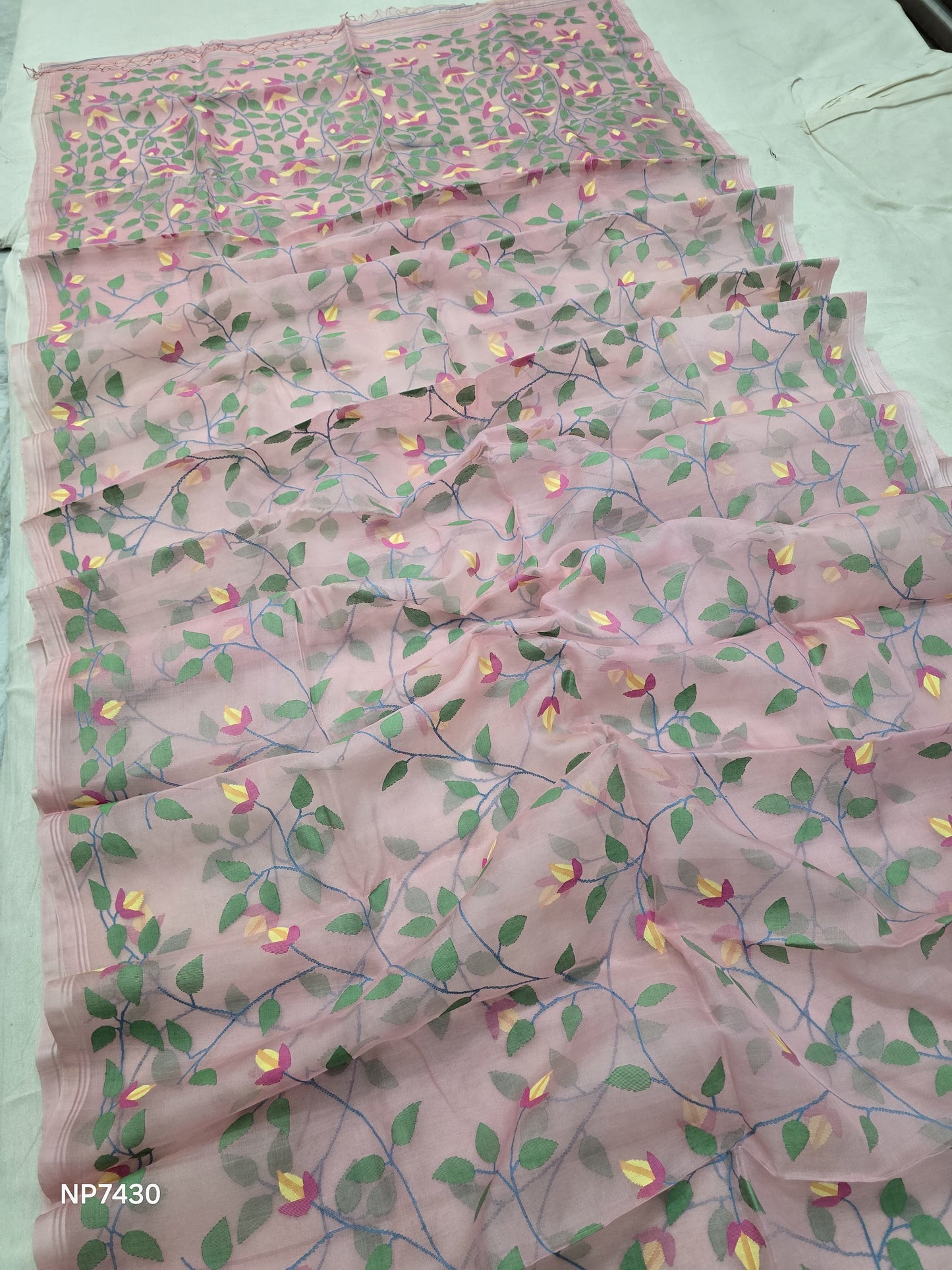 Pink jamdani saree handwoven sari blouse Indian sarees