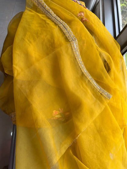 Yellow organza saree French knot saree Indian sari blouse