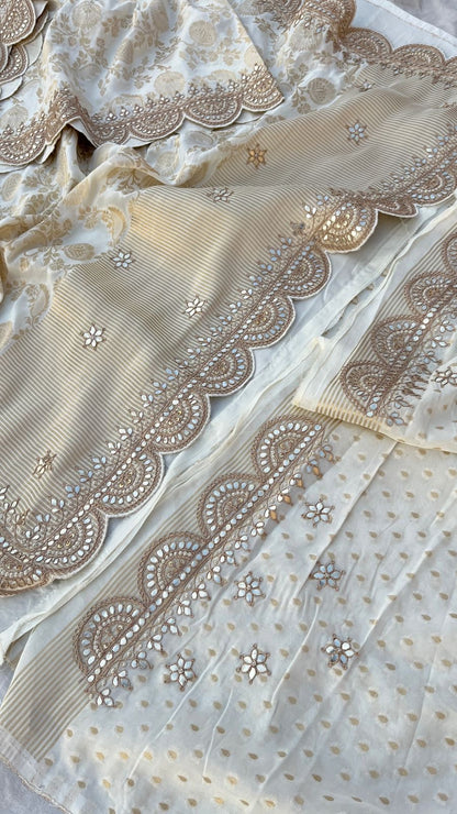 White Banarsi Khaddi Gorgette Sarees Indian saree Gottapatti sari