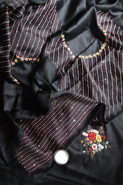 Black beauty saree Embroidered saree Kantha sari blouse