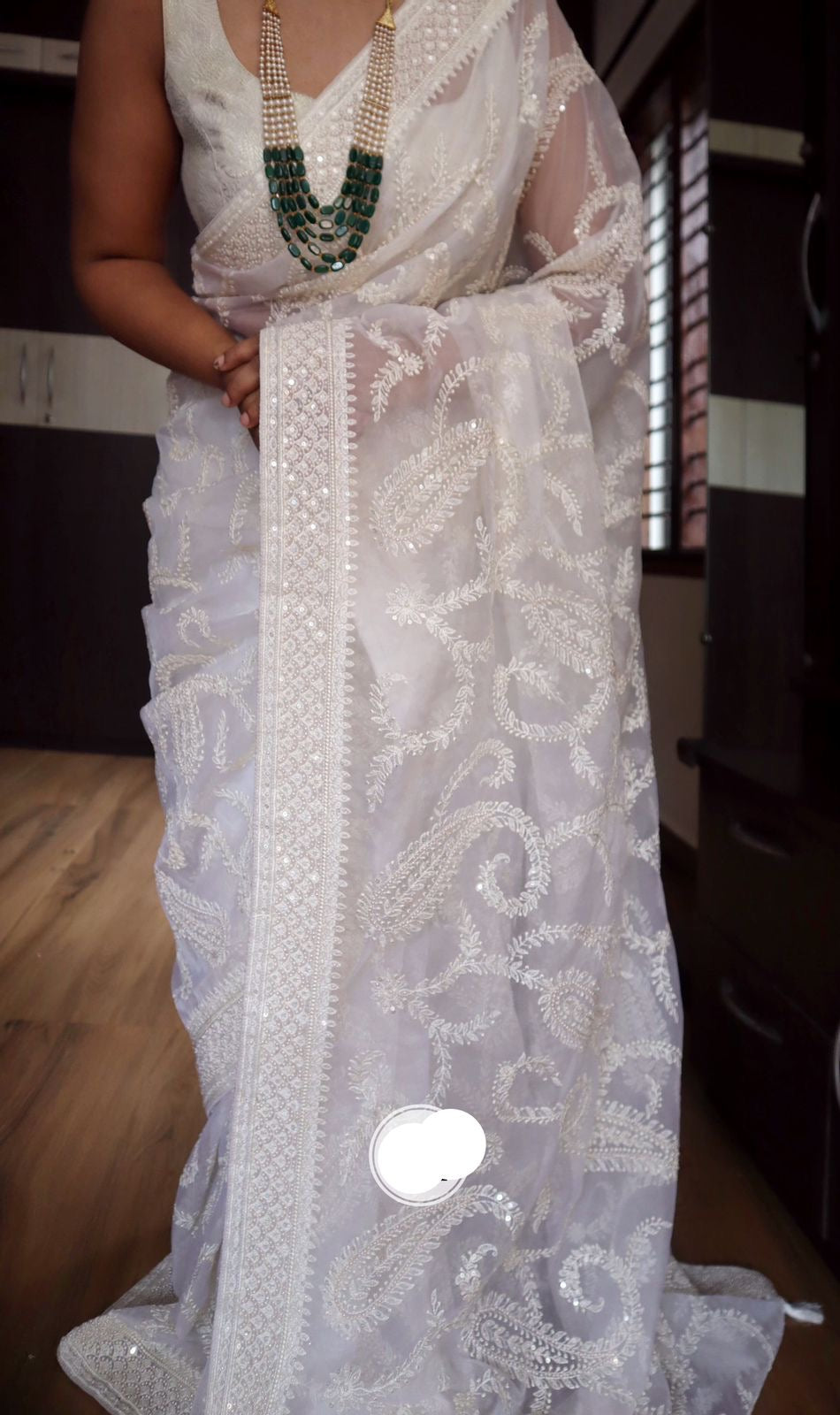 White gracious saree organza saree Chikankari sarees
