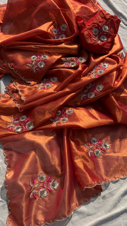 Handloom zari tissue saree stylish partywear sari