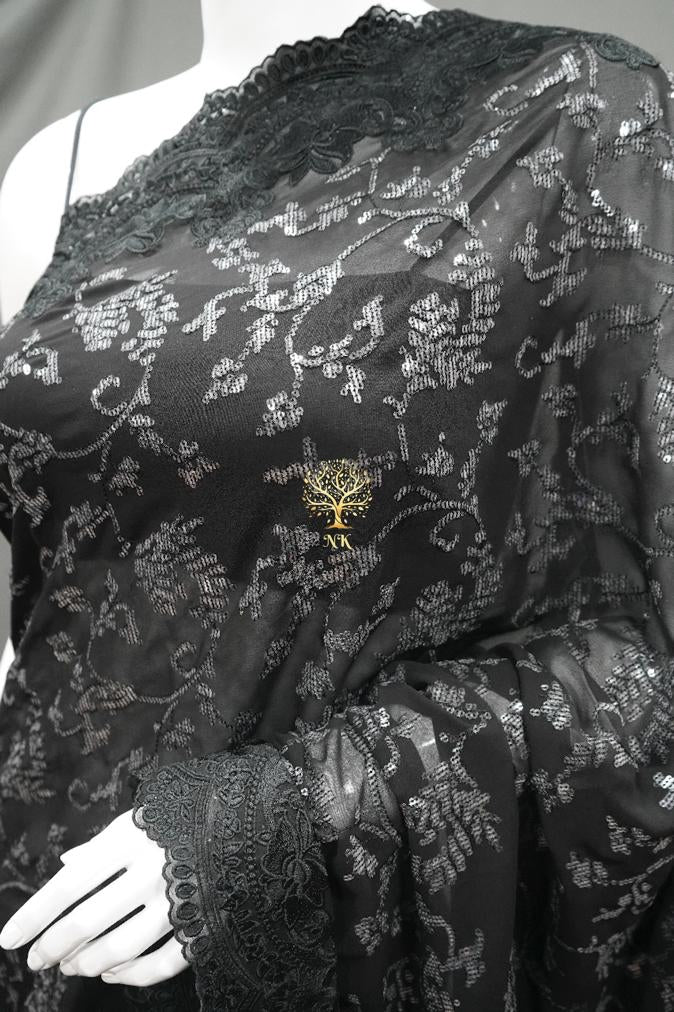 Black sequins beautiful gorgette sarees