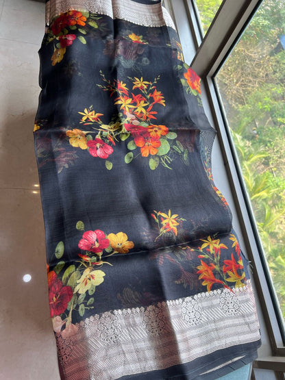 Organza saree floral saree partywear sari