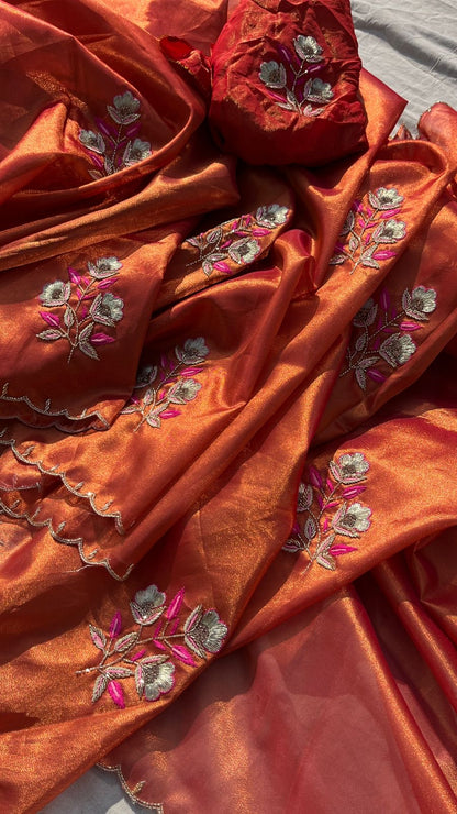 Handloom zari tissue saree stylish partywear sari