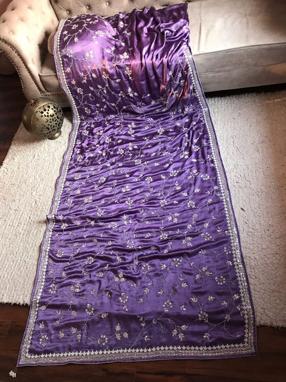Lavender Prenium Luxury saree satin silk saree