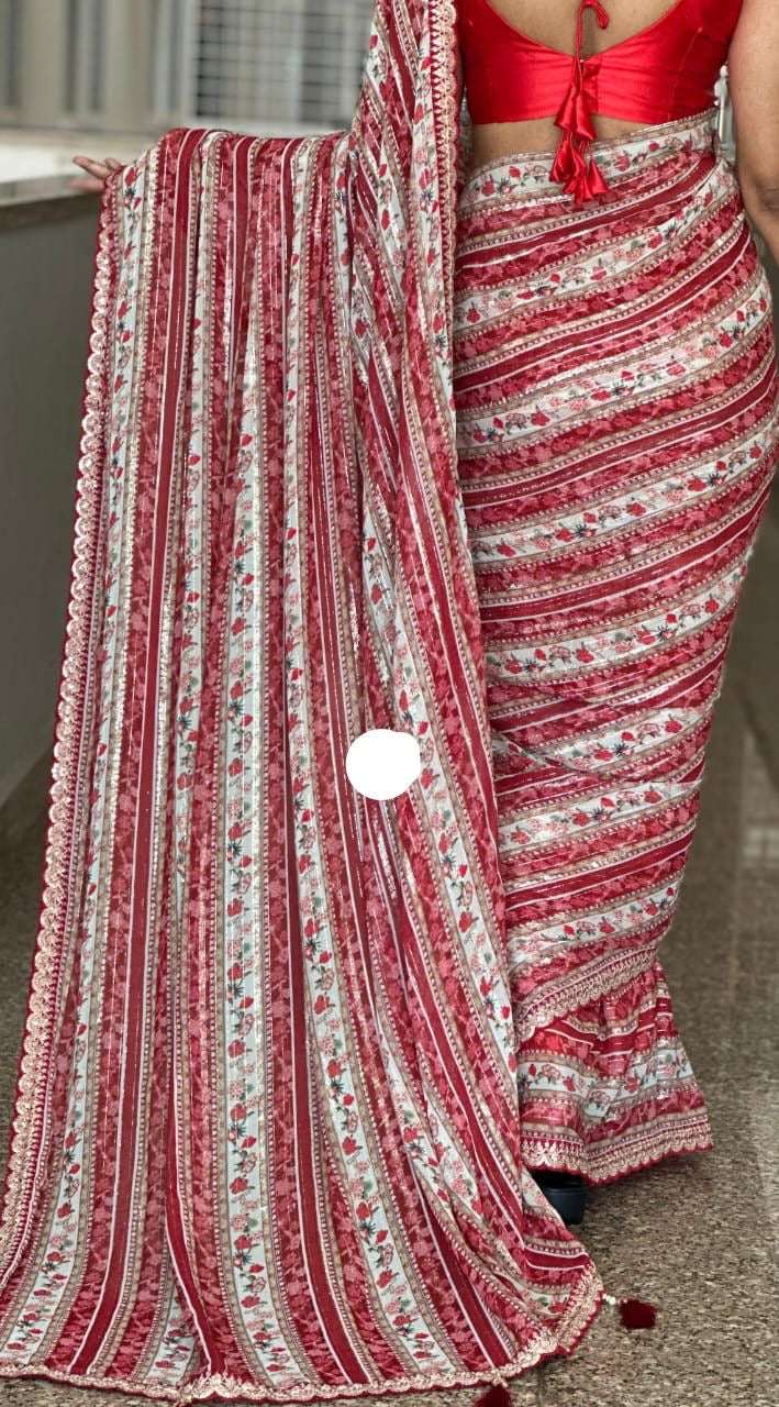 Handloom gorgette saree premium sari blouse beautiful sarees