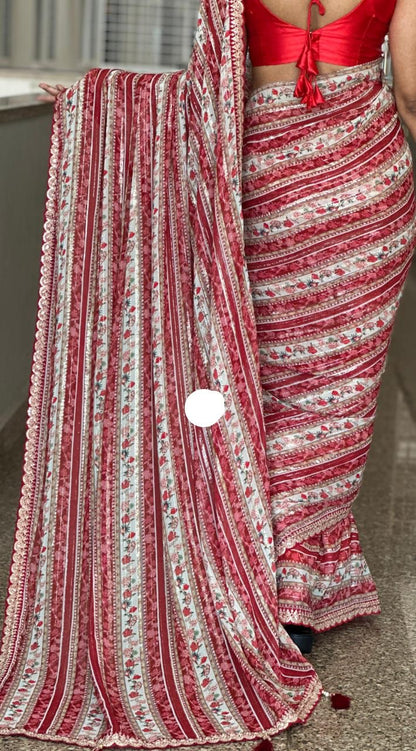 Handloom gorgette saree premium sari blouse beautiful sarees