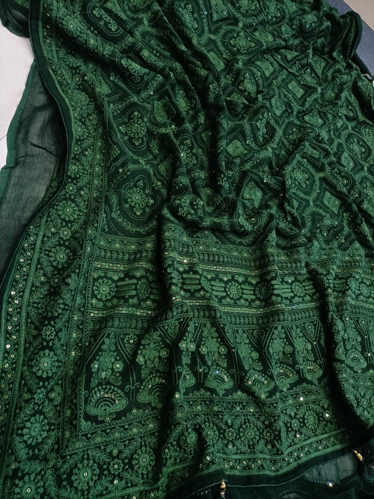 Chikankari Saree Sequence Sari Women Saree