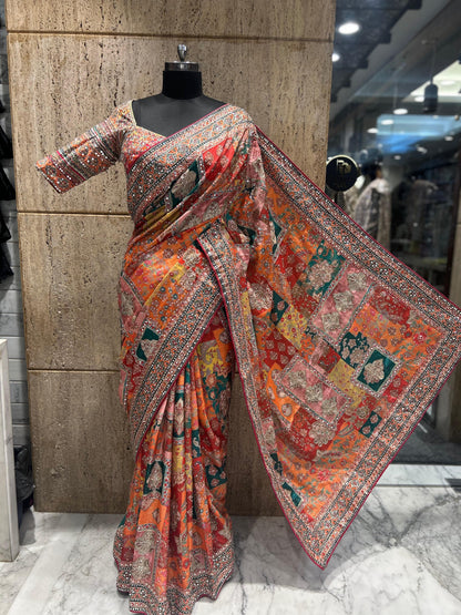 Gorgeous satin silk saree soft saree Arrakh printed sari blouse women sarees