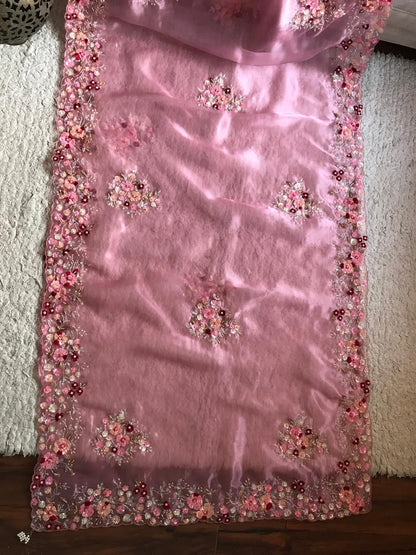 Rose gold premium organza saree luxury silk saree Indian sari