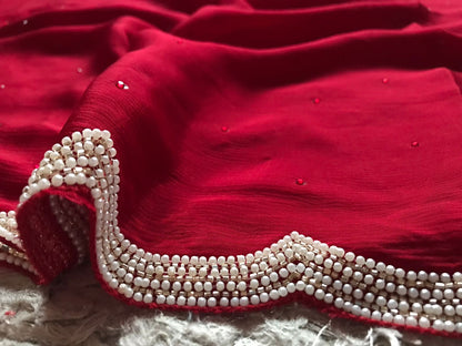 Red hot premium chiffon luxury sarees