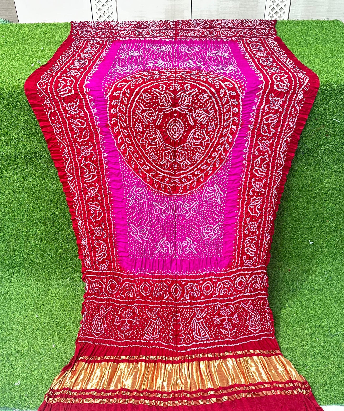 Pink bandhani dupatta gajji silk dupatta festive wear