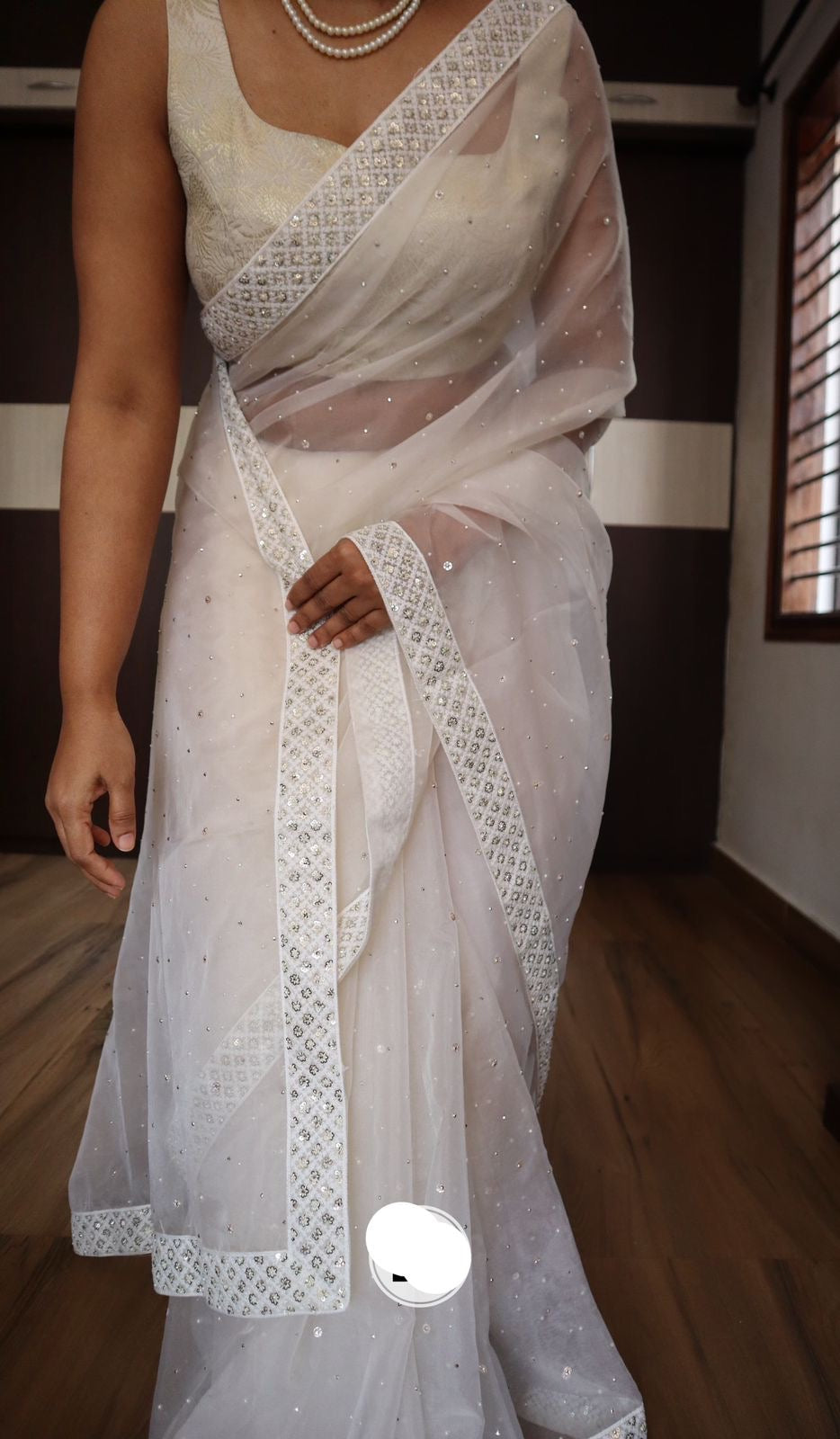 Fairy styled white organza saree Indian sarees