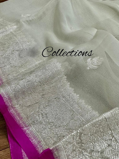 Silver inspired chiffon Banarsi saree Indian saree