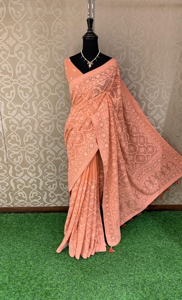 Navinika Gorgette saree Chikankari sarees blouse