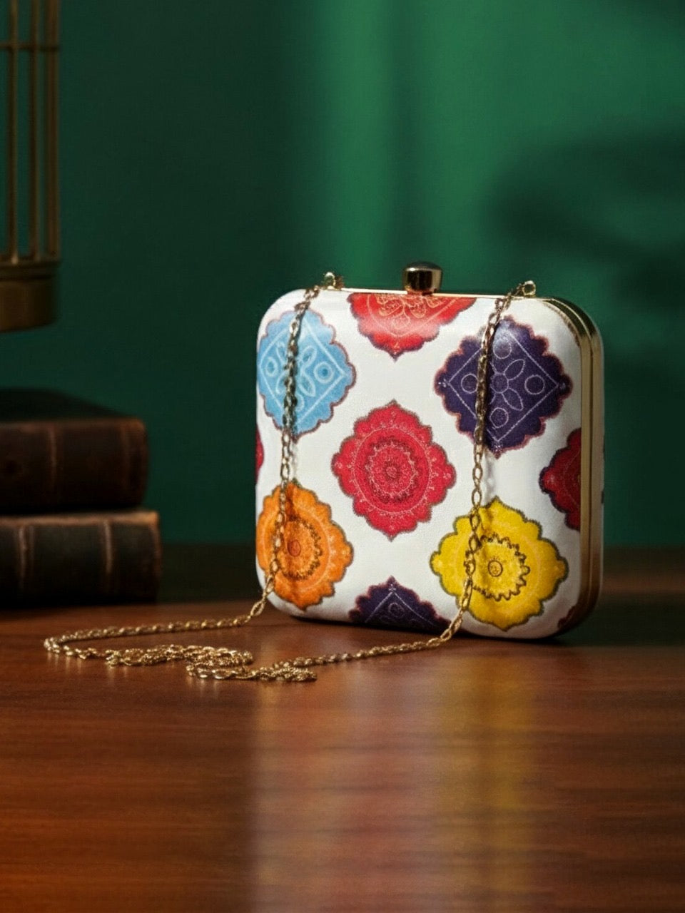 Printed clutch box graphic purse cocktail clutch box