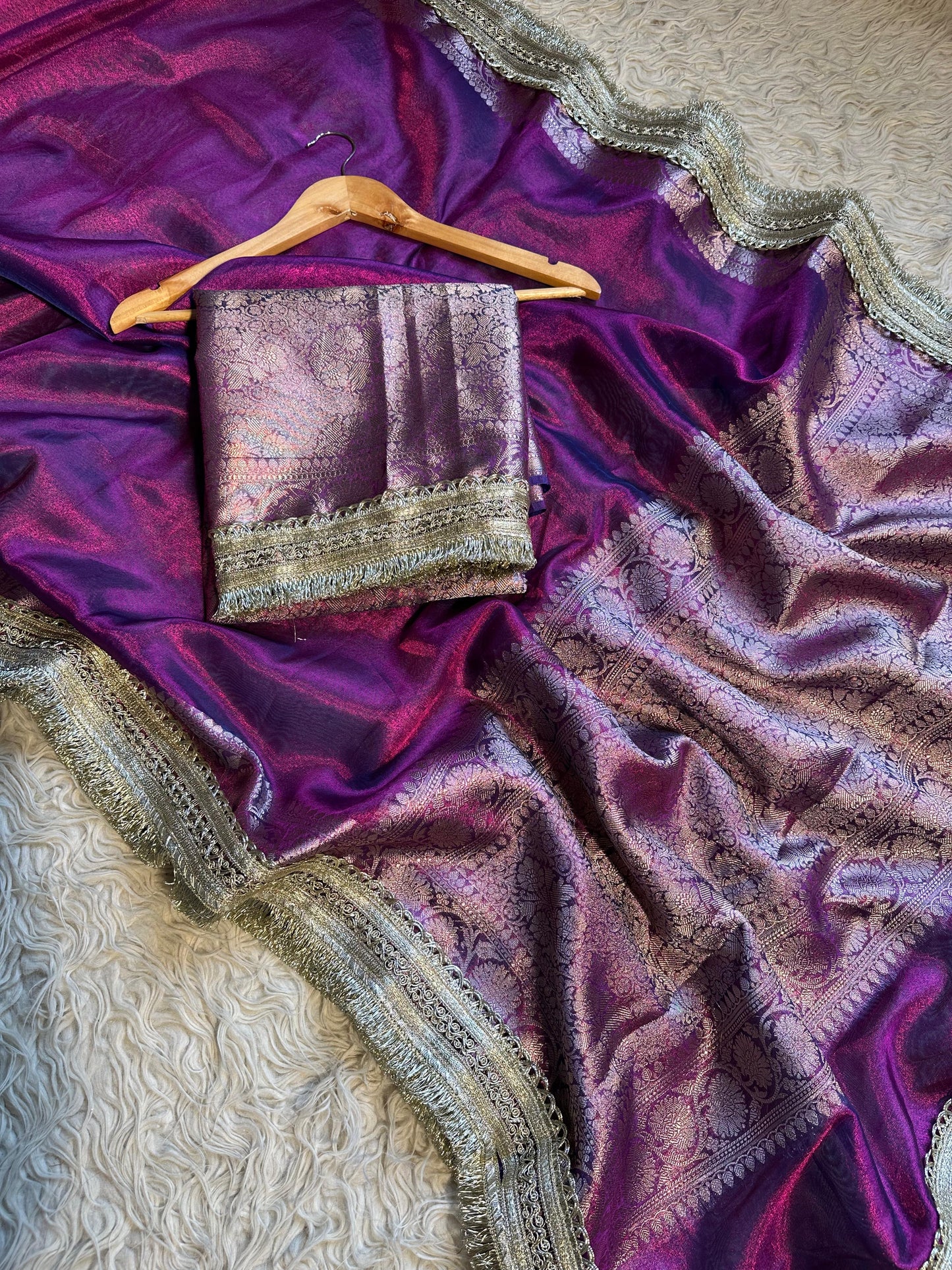 Mahiva tissue saree maharani saree lace sari