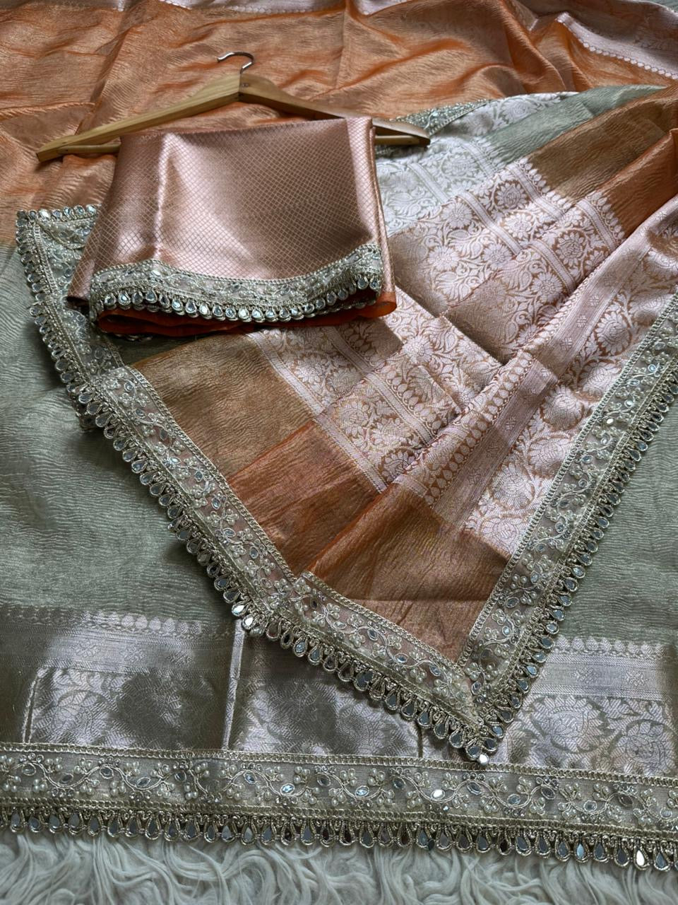 Premium crush saree tissue saree Indian saree blouse Partywear sari