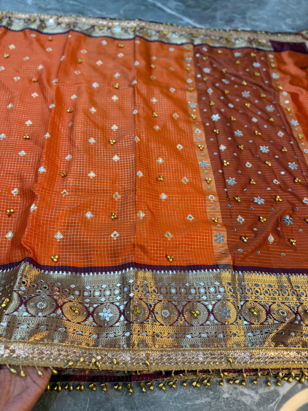 Handmade orange saree soft silk saree ghungroo sarees blouse Indian sari