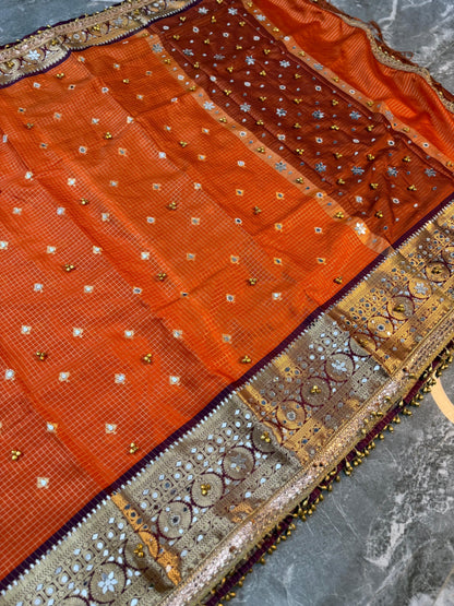 Handmade orange saree soft silk saree ghungroo sarees blouse Indian sari