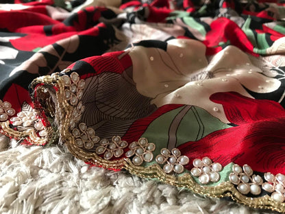 Black premium floral saree crepe silk sari