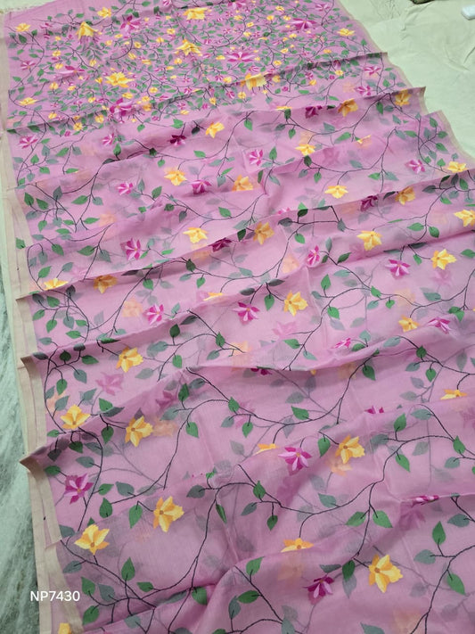 Pink jamdani saree handwork sari women clothing