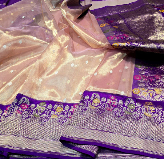 Handwoven Banarsi kora saree Minakari saree blouse Indian sarees