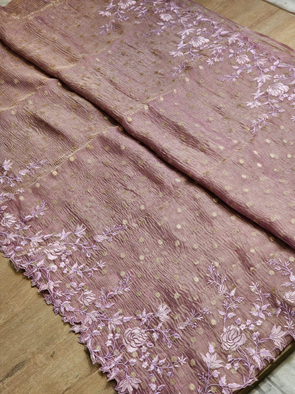 Floral crush tissue saree embroidery saree Banarasi sarees
