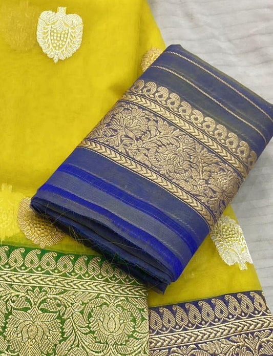 Yellow Kora Banarsi saree/indian sari