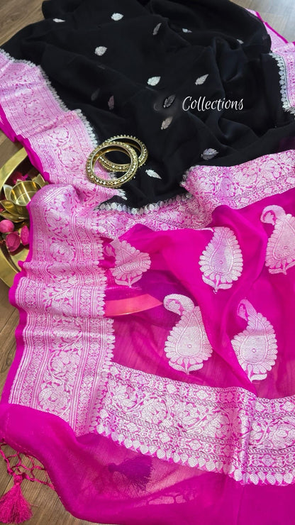 Black khaddi Chiffon Saree Indian Sarees wedding sari blouse