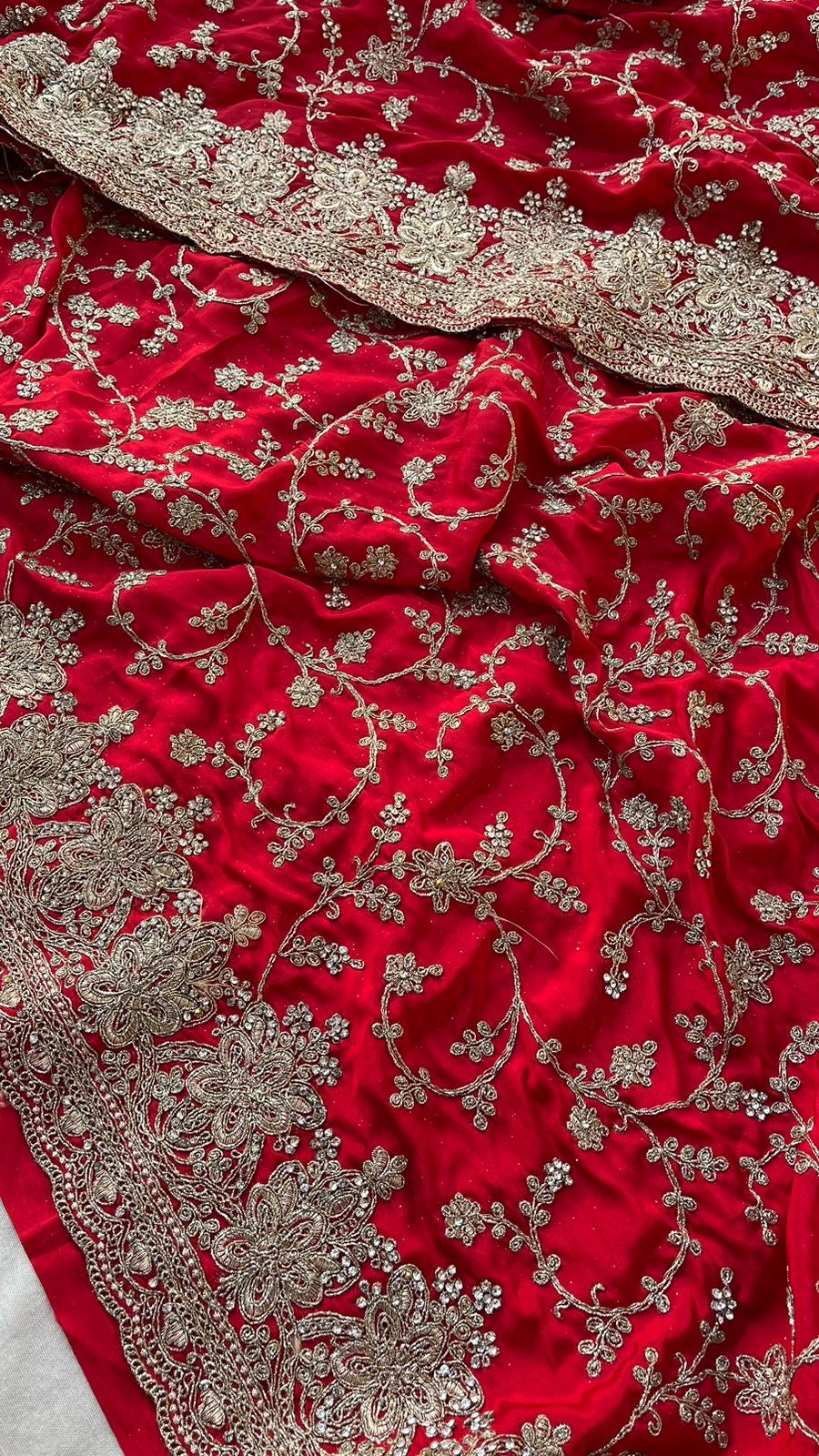 Red Bridal Crepe Embroidered Sarees