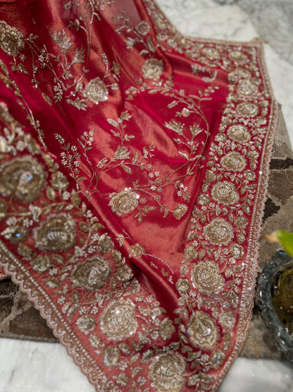 Handmade pure silk saree Kanjeevaram sari zardosi detailing wedding sari blouse