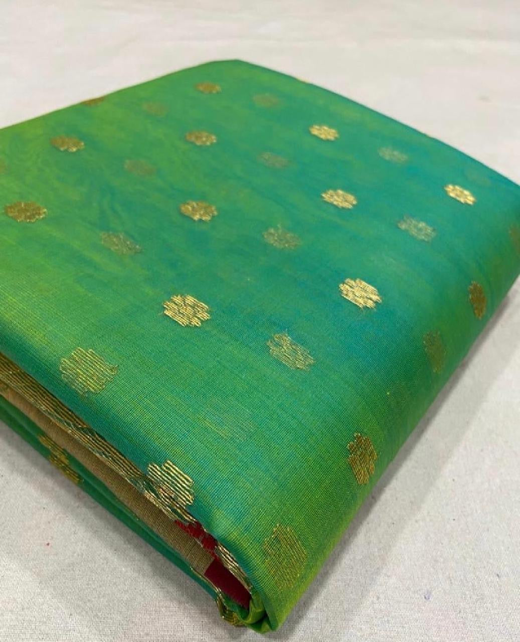 Green Chanderi saree Katan silk saree handmade sarees