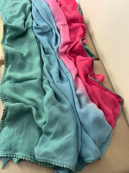 Shaded trendy chiffon lacy saree