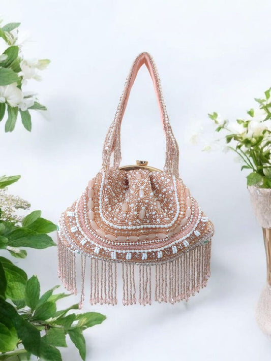 Blush beaded tassel purse Partywear bag