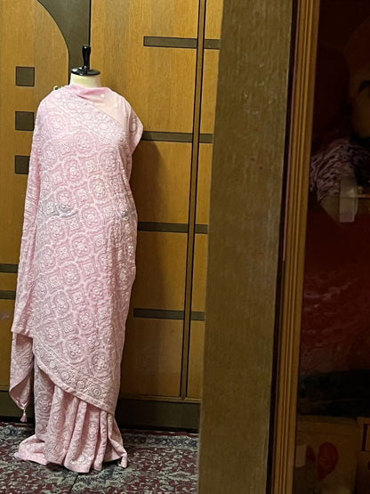 Preety pink Chikankari Gorgette Saree