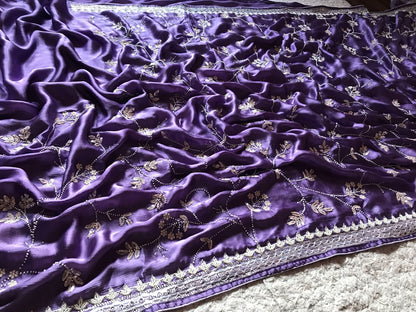Lavender Prenium Luxury saree satin silk saree