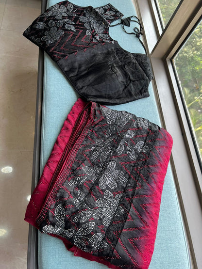 Satin Saree Dual shaded saree partywear sari blouse
