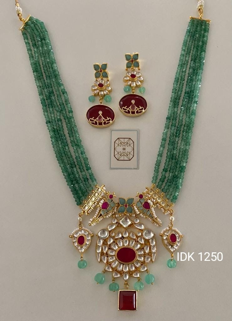 Rivaz green long kundan Necklace Set