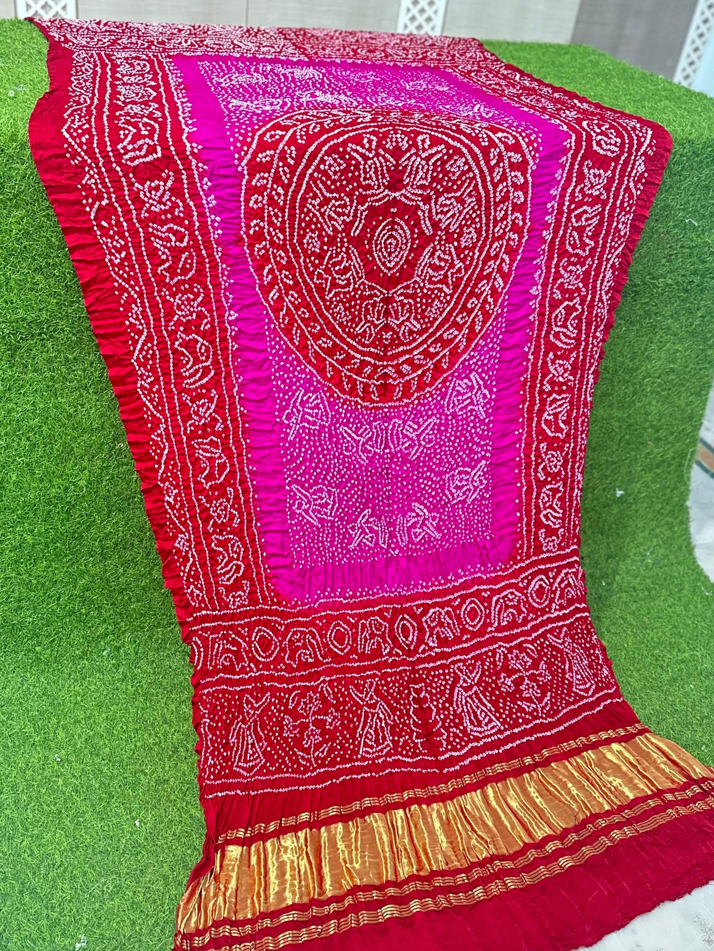 Pink bandhani dupatta gajji silk dupatta festive wear