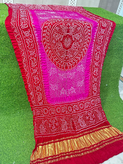 Pink bandhani dupatta gajji silk dupatta festive wear