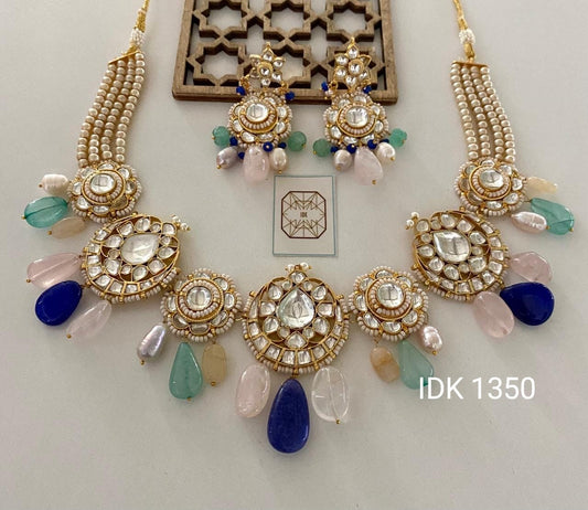 Pearl Kundan set necklace set earrings beaded necklace set
