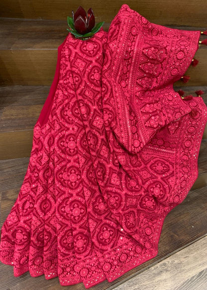 Vanika Chikankari Saree Gorgette Saree Indian Sari