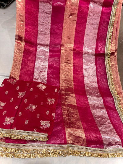 Tissue striped organza saree partywear sarees