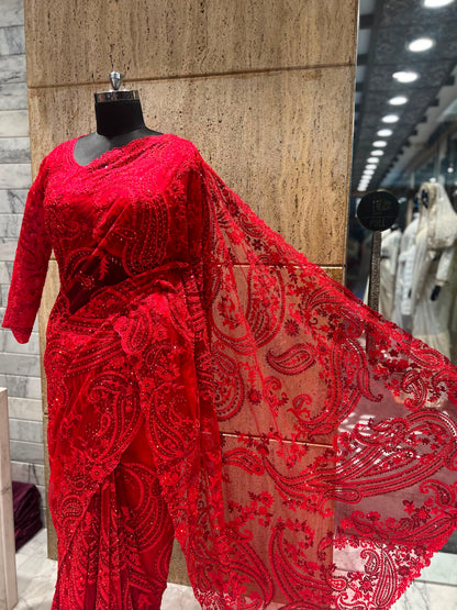 Red bridal saree Partywear saree wedding sari blouse