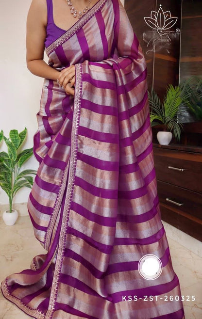 Striped kora saree Partywear sarees Indian sari blouse women clothing