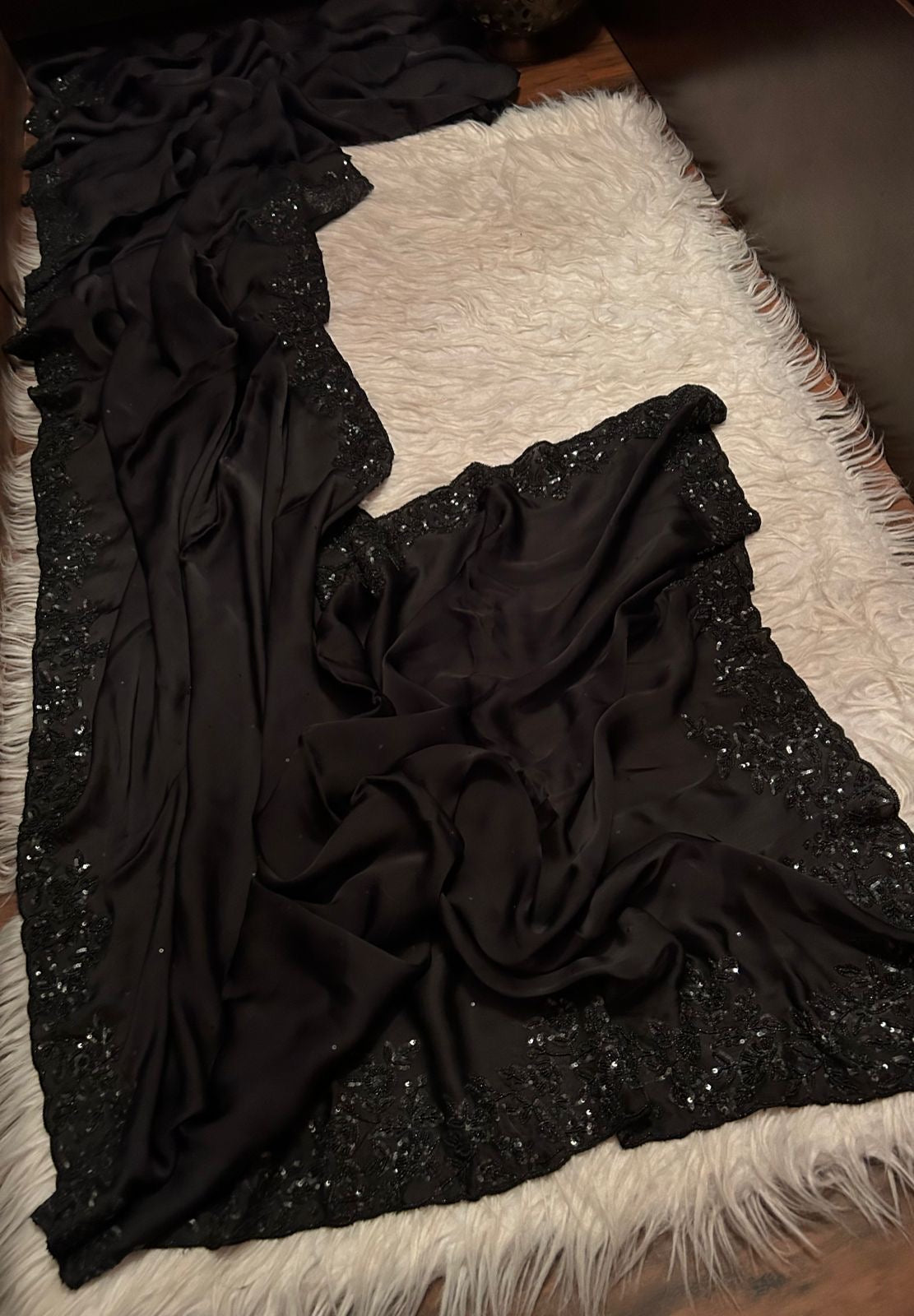 Black Satin Saree Organza Sari luxury Sari
